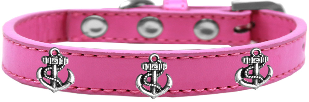 Silver Anchor Widget Dog Collar Bright Pink Size 20